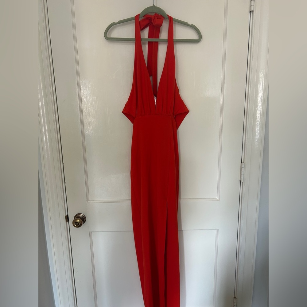 NBD coral maxi halter dress